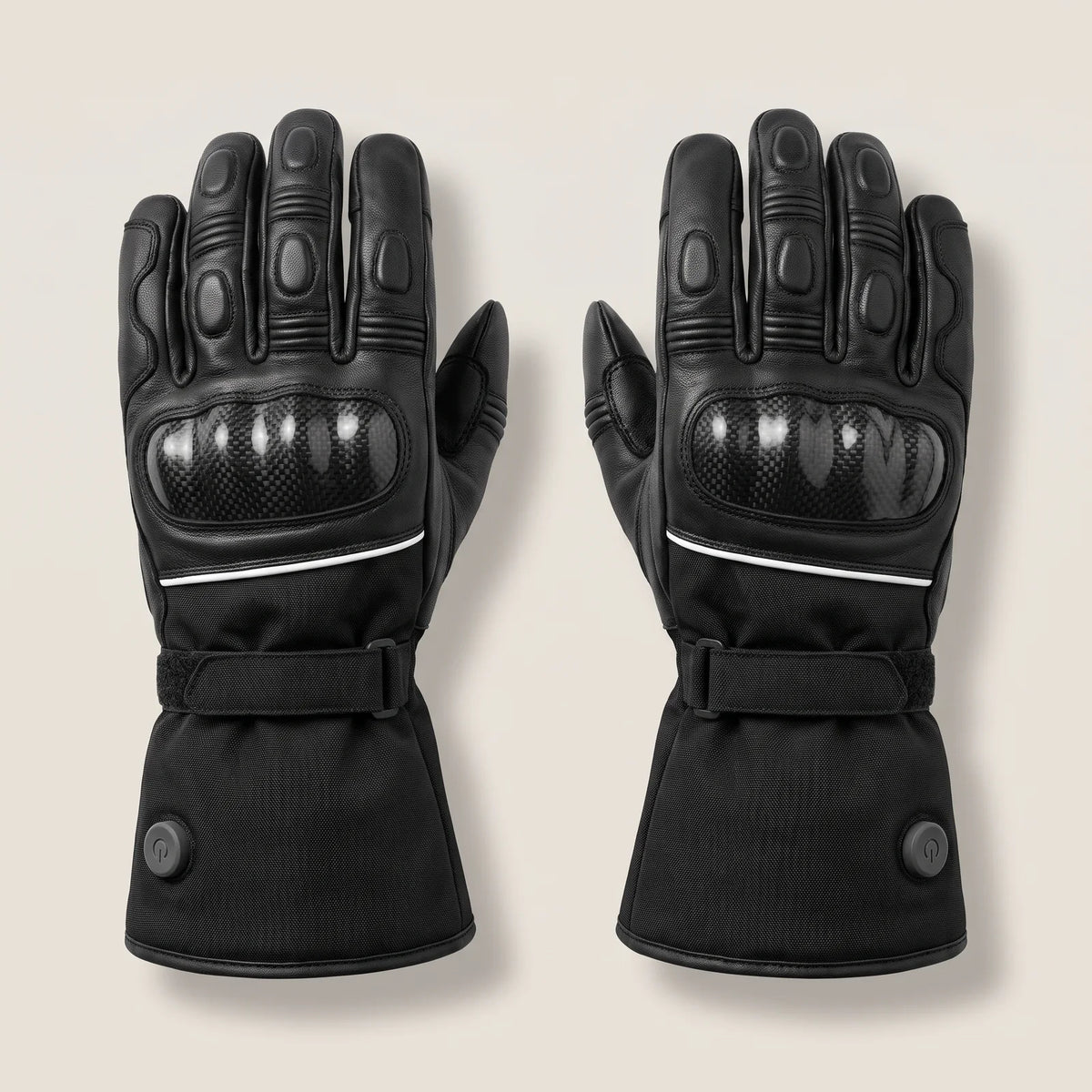 Beheizte Motorradhandschuhe aus Leder mit hartem Knöchelschutz und langer Stulpe
