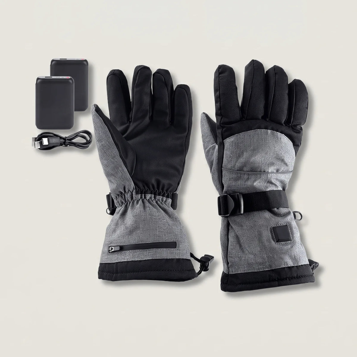 Beheizte Handschuhe BergHeat Gipfel in Grau mit zwei Akkus und Ladekabel
