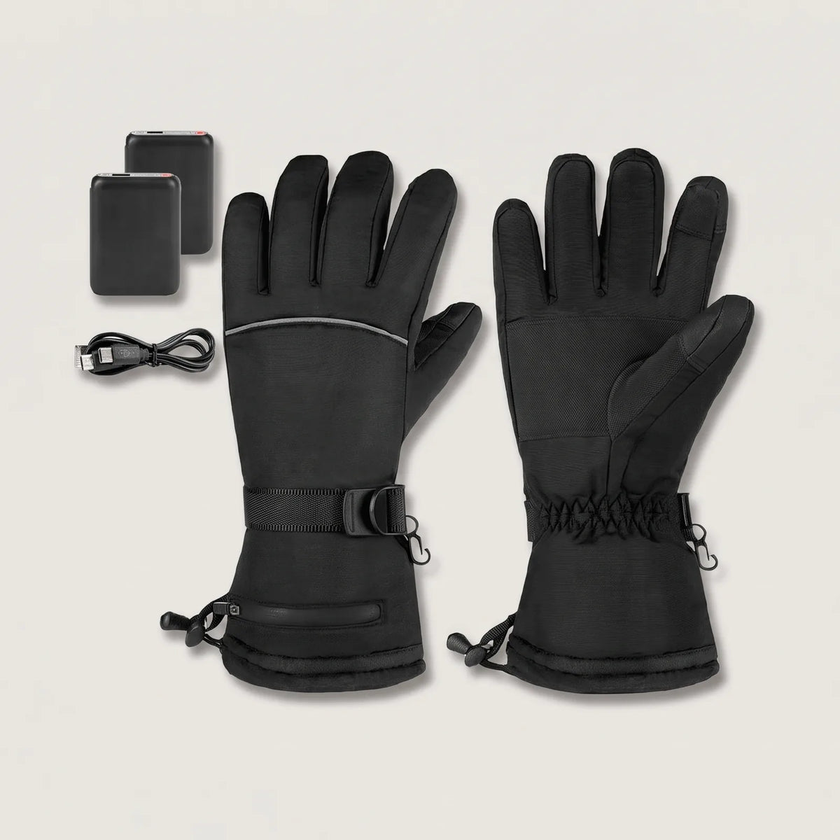 Beheizte Handschuhe BergHeat Gipfel in Schwarz mit zwei Akkus und Ladekabel
