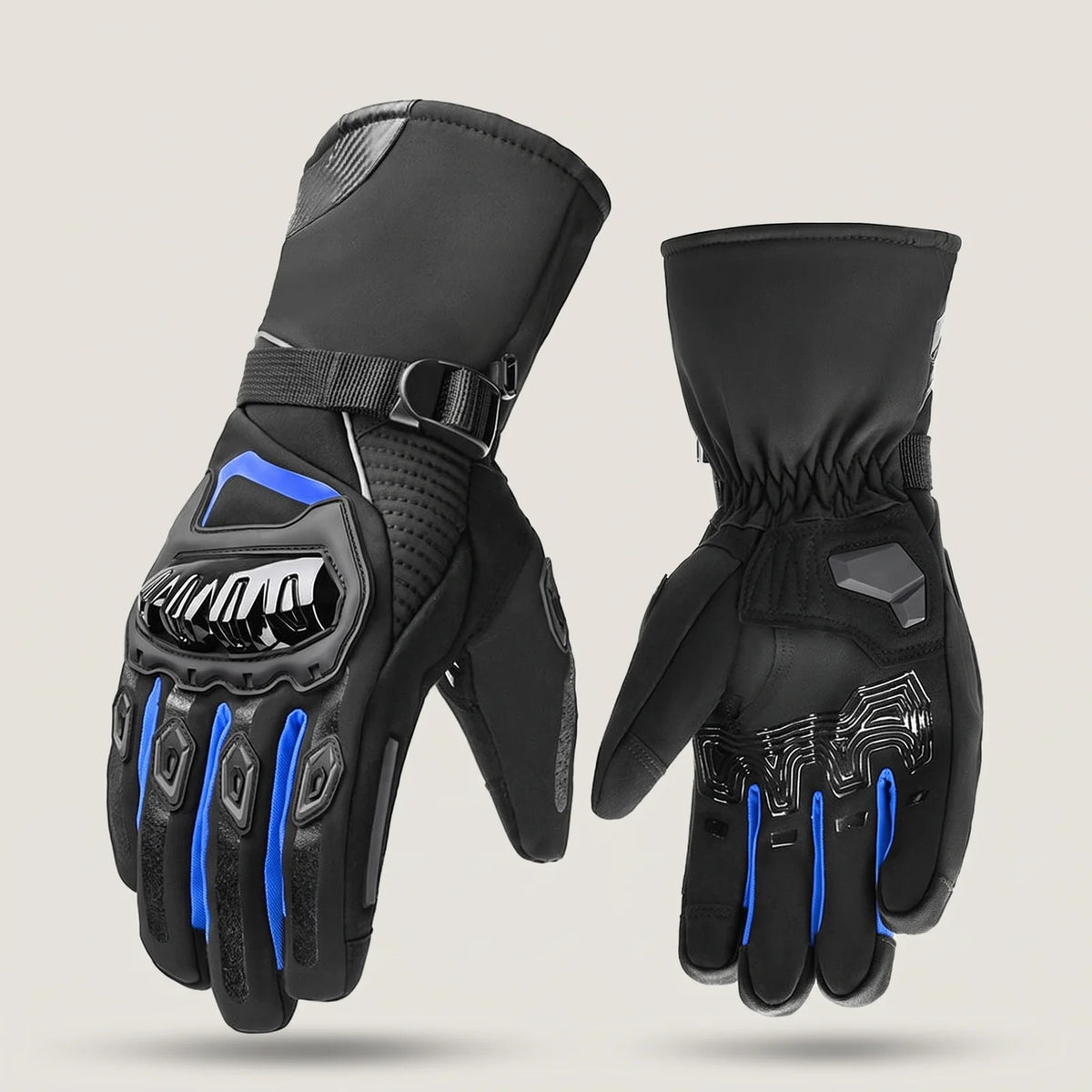 Winter-Motorradhandschuhe BergHeat Kehre in Schwarz mit blauen Akzenten