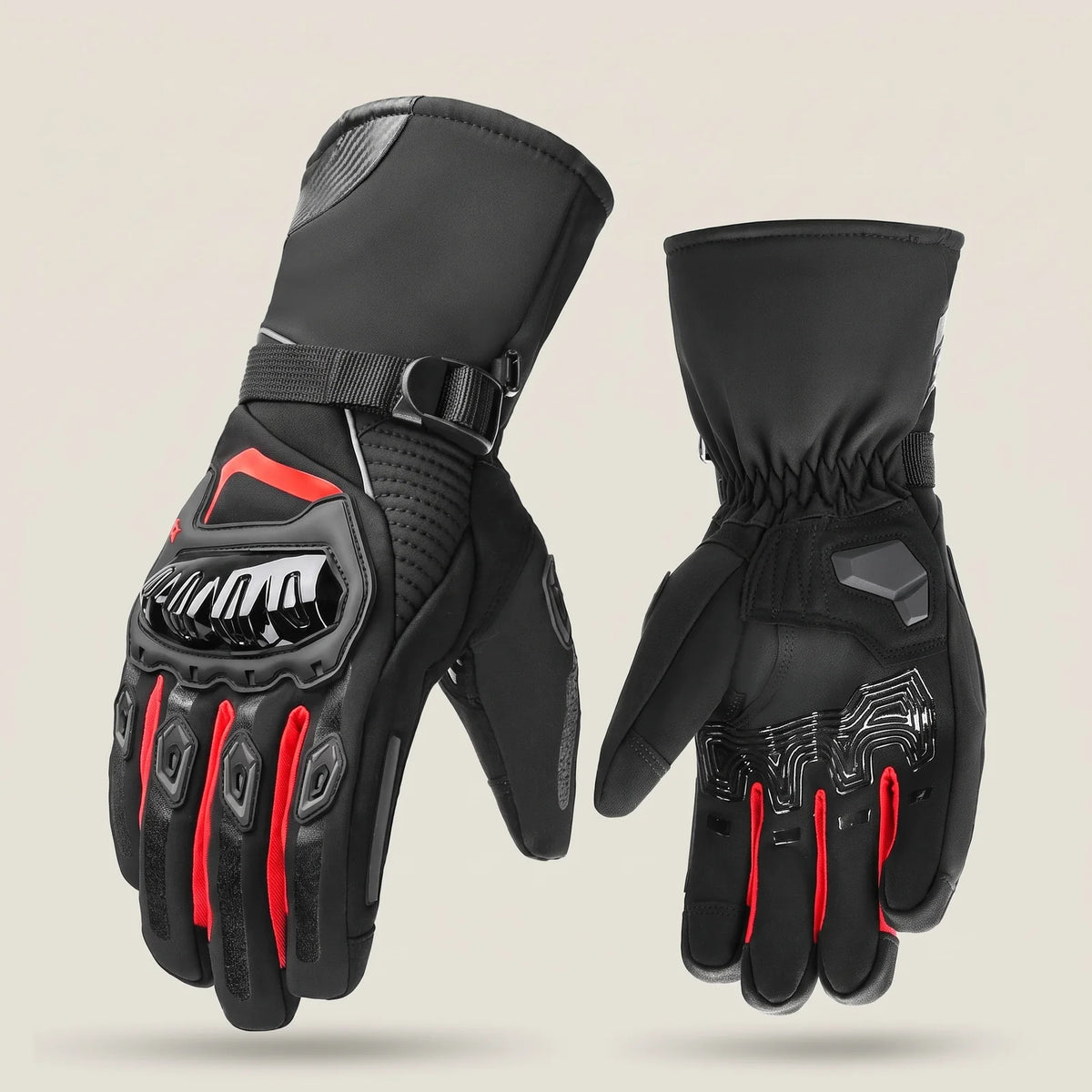 Winter-Motorradhandschuhe BergHeat Kehre in Schwarz mit roten Akzenten