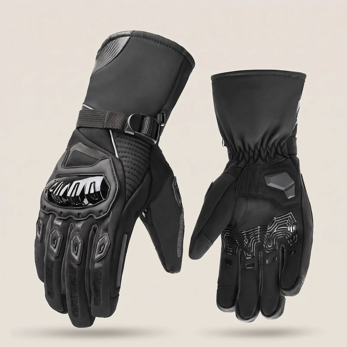 Winter-Motorradhandschuhe BergHeat Kehre in Schwarz mit Knöchelschutz und langer Stulpe